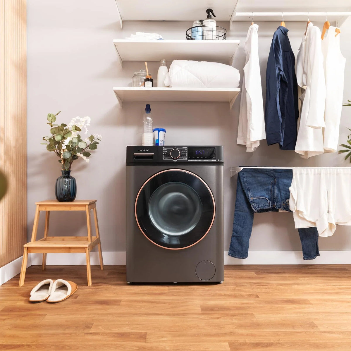 Cecotec Máquina de Lavar 10Kg Carga Frontal Bolero DressCode 10610 Inverter Steel A. 1400 RPM, Steam Max, Motor Inverter Plus, 15 Programas, OnSmart, Smooth Wash, Stop&Go, Borracha Antibacteriana, Drum Clean