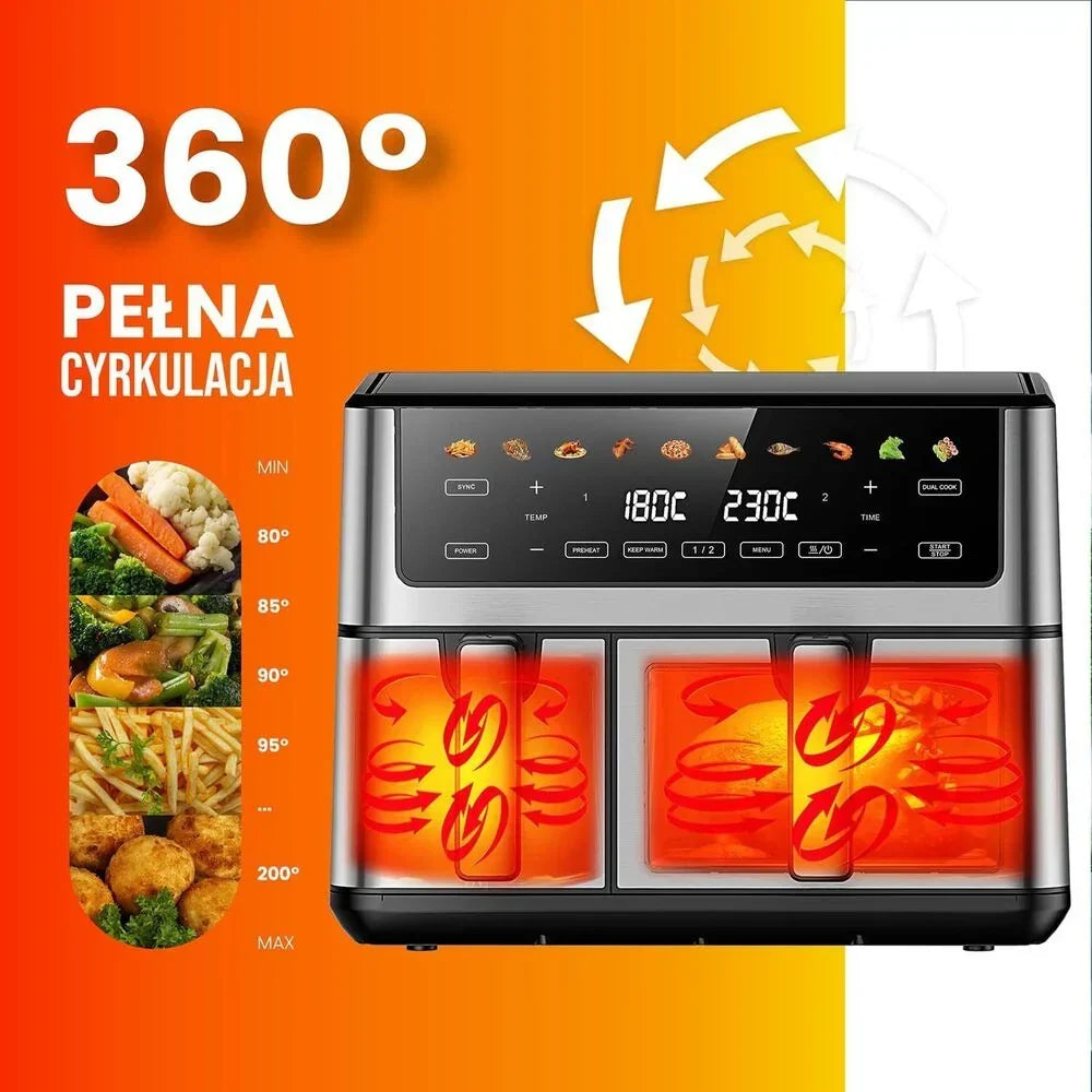 Fritadeira de Ar Extralink Dual Basket com Janela, 2 Cestos, 2500 W, 6,5 l e 3,5 l, Prateada