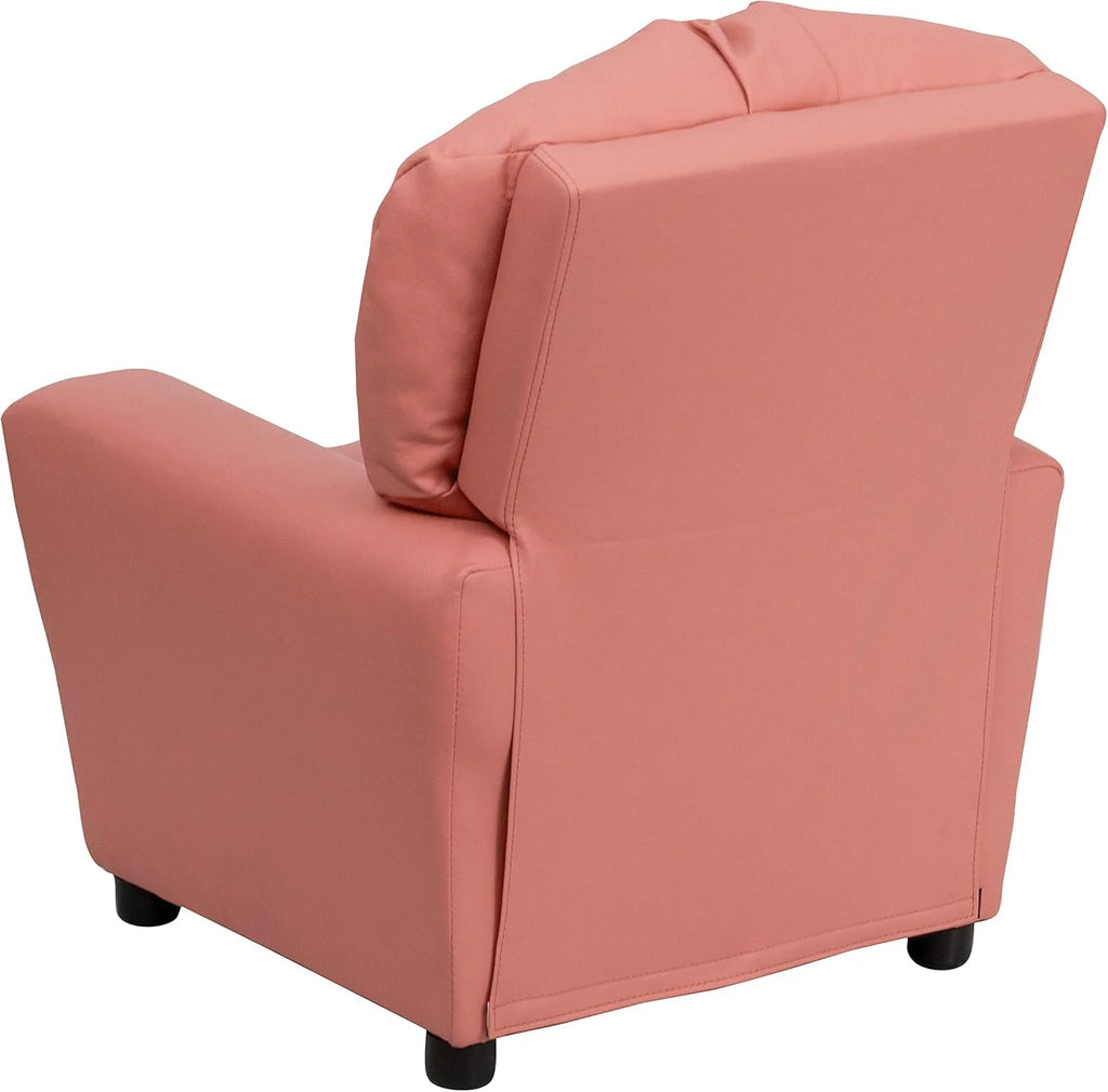 Poltrona Reclinável Infantil Contemporânea Flash Furniture com Porta-Copos, Madeira, Vinil Bege, 66,04 x 53,34 x 53,34 cm