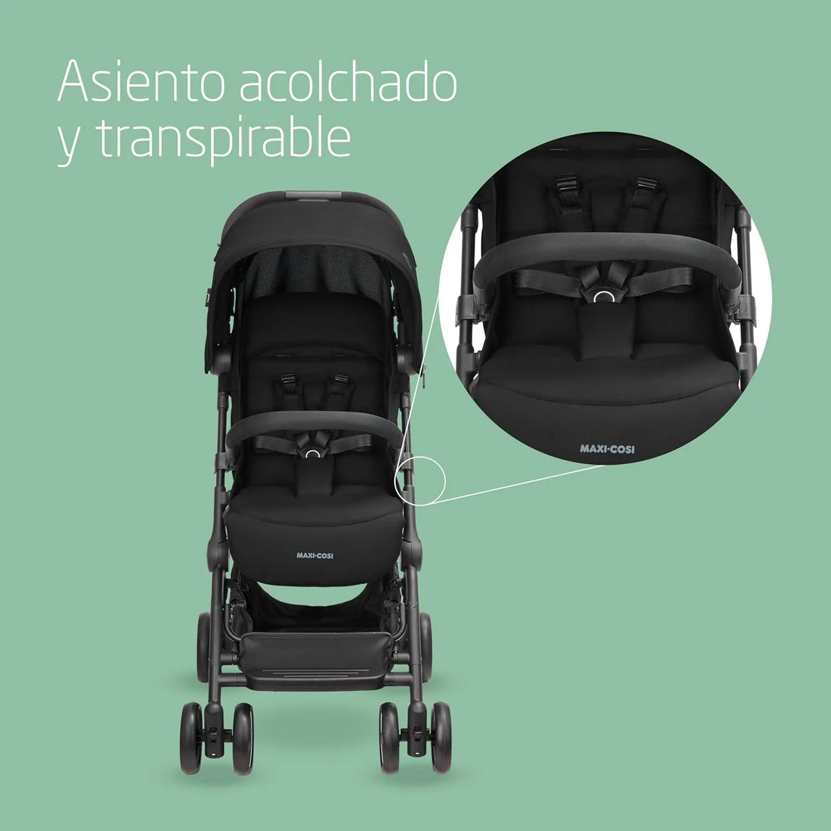 Maxi-Cosi Lara2, Carrinho de Bebê Leve, 0-4 anos, 0-22 kg, Carrinho de Bebê Compacto, 3 Posições de Reclínio, Reclínio Total, Fechamento Automático, Alça de Ombro, Essential Black