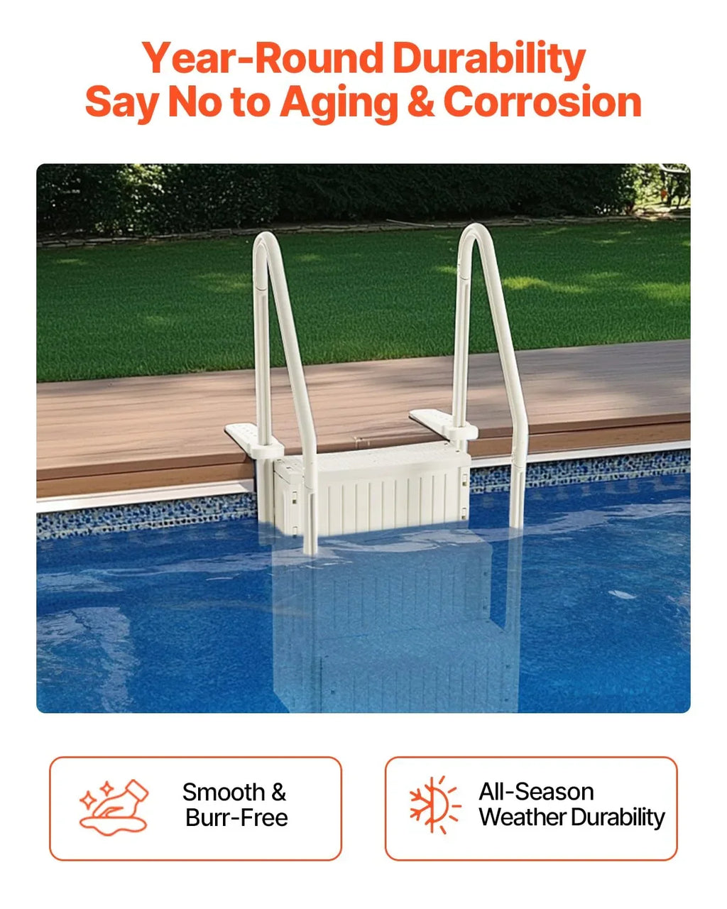 Escada VEVOR para Piscina, 4 Degraus com Corrimãos Duplos e Degraus Antiderrapantes Reforçados, Capacidade de Carga de 181 kg para Piscinas Enterradas e de Superfície, Branco Leitoso, 874 x 810 x 1985 mm