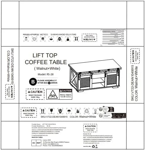 VOWNER Mesa de Centro Elevatória, Mesa Extensível, Multifuncional 3 em 1 com Armazenamento Oculto - Sala de Jantar, Conversível, Estilo Fazenda, Nogueira