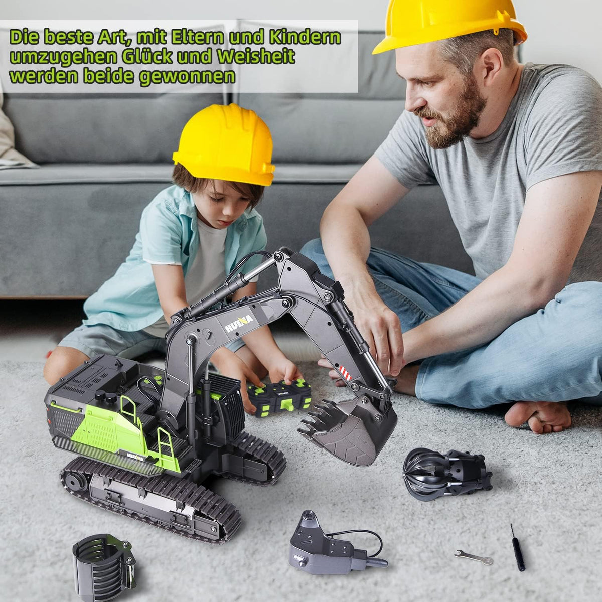 Escavadeira Brinquedo Grande 1:14, Escavadeira de Brinquedo 22 Canais com Funções Completas, Escavadeira de Controle Remoto RC +2 Baterias+3 Acessórios, Brinquedo de Pá RC, Brinquedo de Guindaste para Crianças de 4 6 8 10 14+ Anos