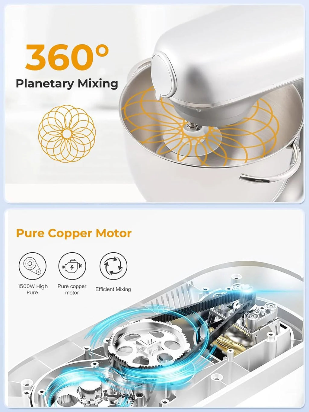 Batedeira planetária de 8L - Batedeira elétrica de cozinha com tela LED, 6 velocidades, cabeça inclinável, tigela de aço inoxidável, inclui moedor de carne, gancho de massa, batedor