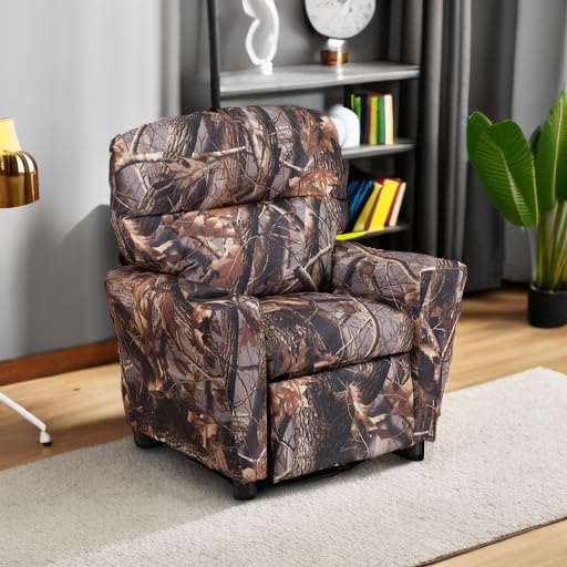 Poltrona Reclinável Infantil Contemporânea Flash Furniture com Porta-Copos, Madeira, Vinil Bege, 66,04 x 53,34 x 53,34 cm