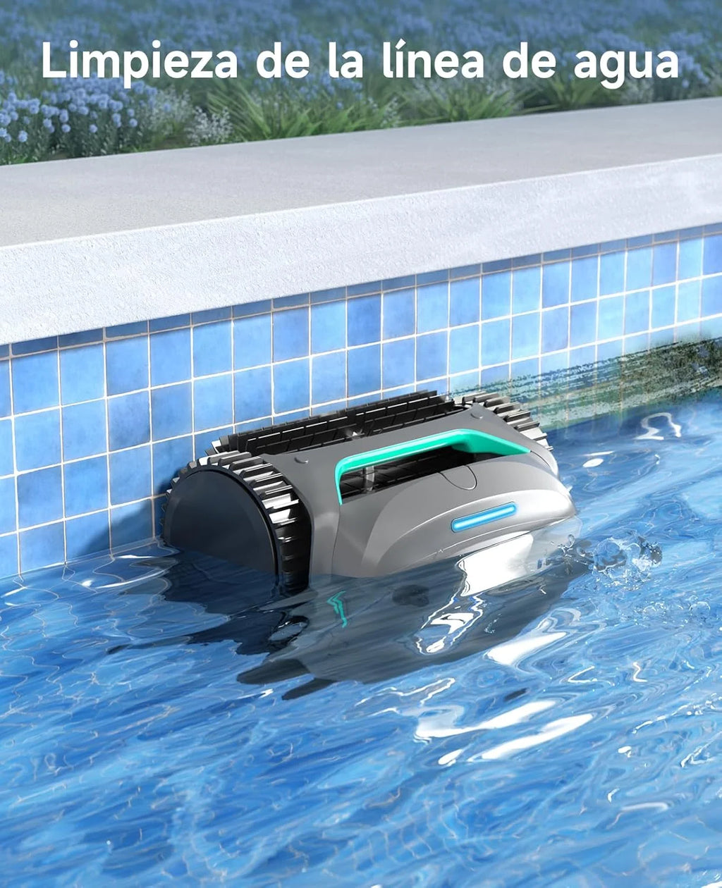 WYBOT C2 Limpa-Fundos de Piscina, Robô Limpa-Fundos de Piscina Sem Fio 150m², Filtragem Dupla, 3 Motores, Sucção Potente, Limpeza de Paredes e Linha de Água, 180 Min, App (Cinza-Verde Cinza)