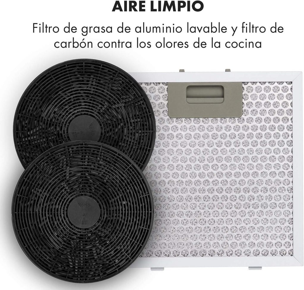 Klarstein Barett - Coifa de Parede, Ø 35 cm, Potência de 190 W, Ventilação Máxima de 590 m³/h, 3 Níveis de Potência, Classe de Eficiência Energética B, Iluminação LED, Aço Inoxidável Escovado, Branco