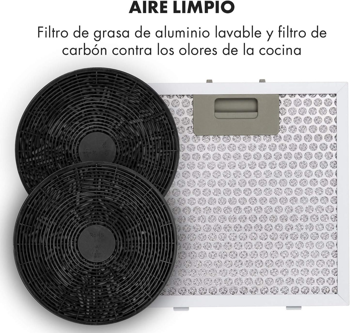 Klarstein Barett - Coifa de Parede, Ø 35 cm, Potência de 190 W, Ventilação Máxima de 590 m³/h, 3 Níveis de Potência, Classe de Eficiência Energética B, Iluminação LED, Aço Inoxidável Escovado, Branco