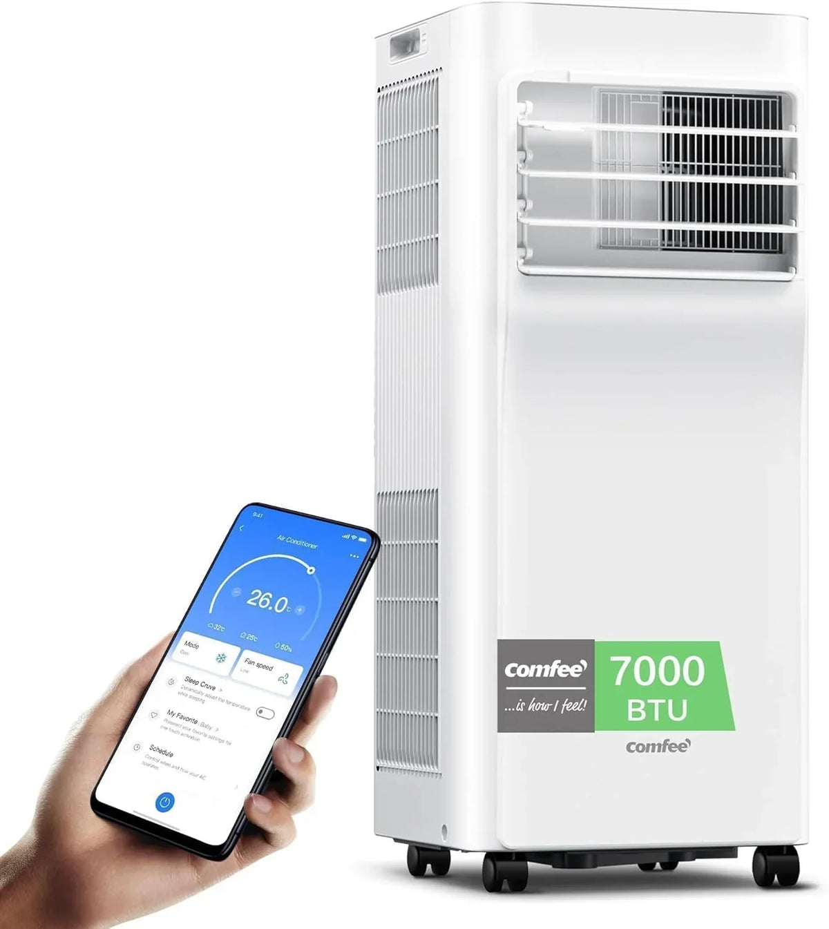 Ar Condicionado Portátil COMFE Penguin 3 em 1 | 7000 BTU/1800 Refrigeradores com App + Controle Remoto | Ar Condicionado e Desumidificador | Baixo Consumo | Função Follow Me | Inclui Kit de Janela