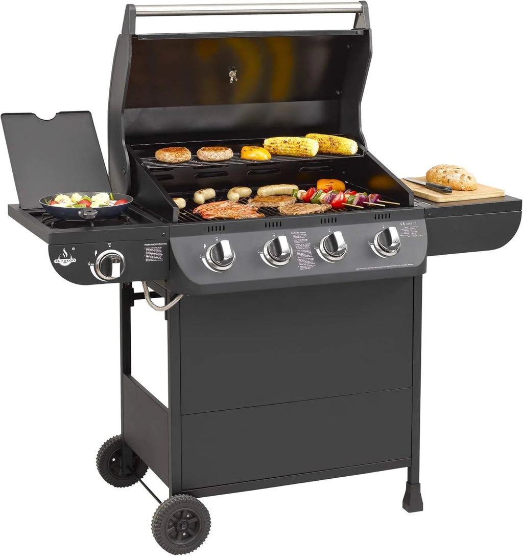 Churrasqueira a gás "COLUMBUS" 4 + 1 queimador da El Fuego® Churrasqueira BBQ sobre rodas, churrasqueira a gás Barbecue AY 563