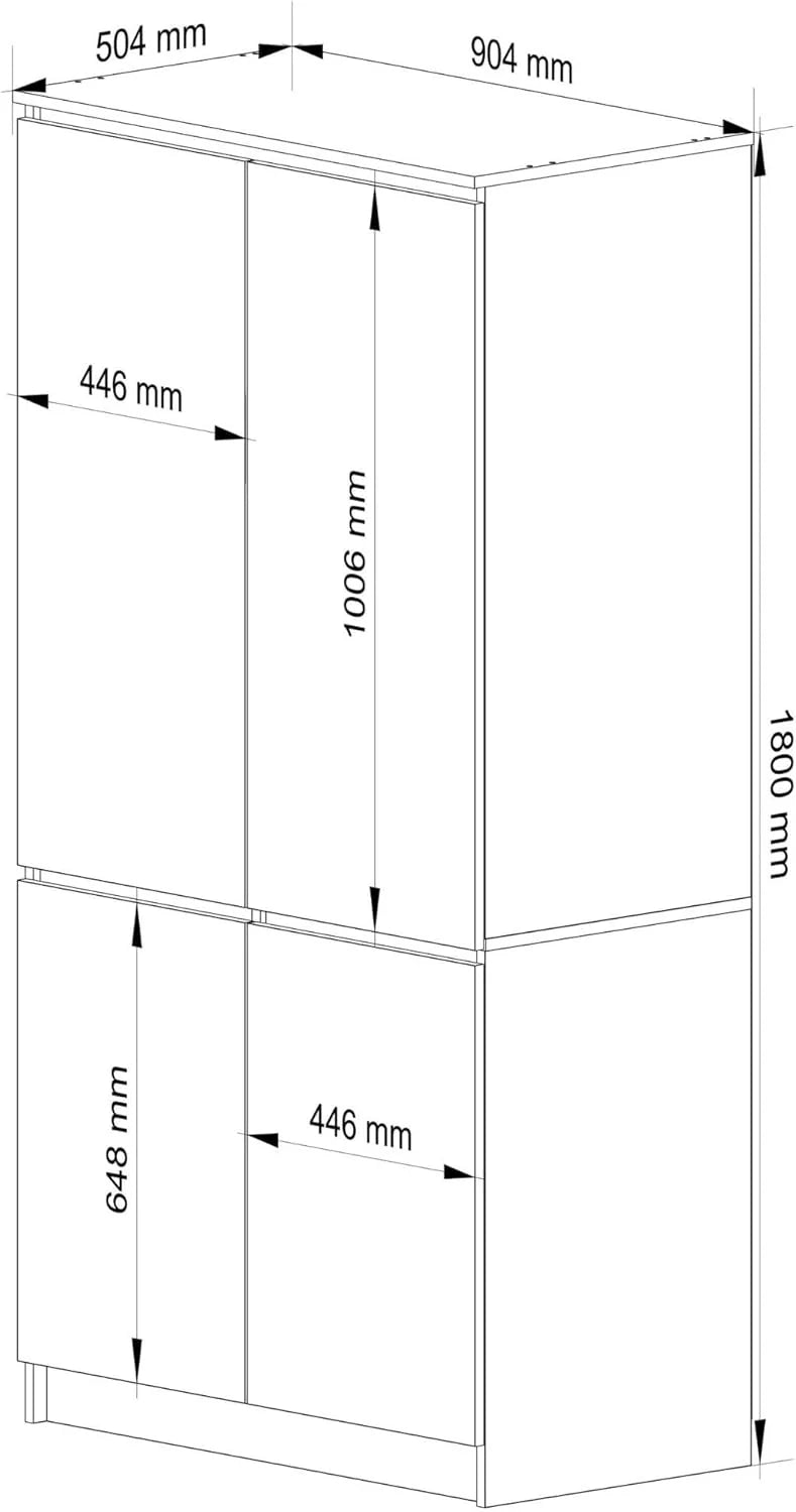 Guarda-Roupa AKORD S90 Carvalho Artesanal 90 cm 4 portas frente em branco 90x51x180 cm