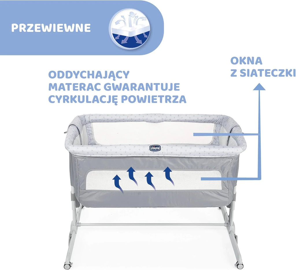 Chicco Next2Me Dream Berço Co-Sleeping - Para Dormir ao Lado do Bebê, Colchão, Função de Balanço, Lateral Rebatível, Ajuste de Altura, Janelas de Rede, Rodas e Bolsa de Viagem, 0-6 meses, 9 kg