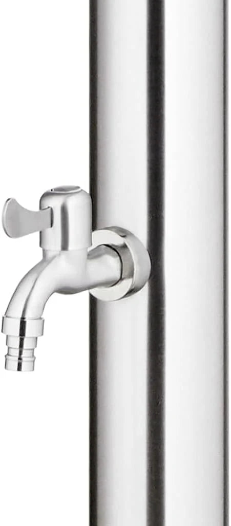vidaXL Ducha de Jardim Torneira Suporte Pátio Exterior Piscina Praia Chuveiro de Mão Torre Solar Camping Ar Livre Moderno Aço Inoxidável 215 cm
