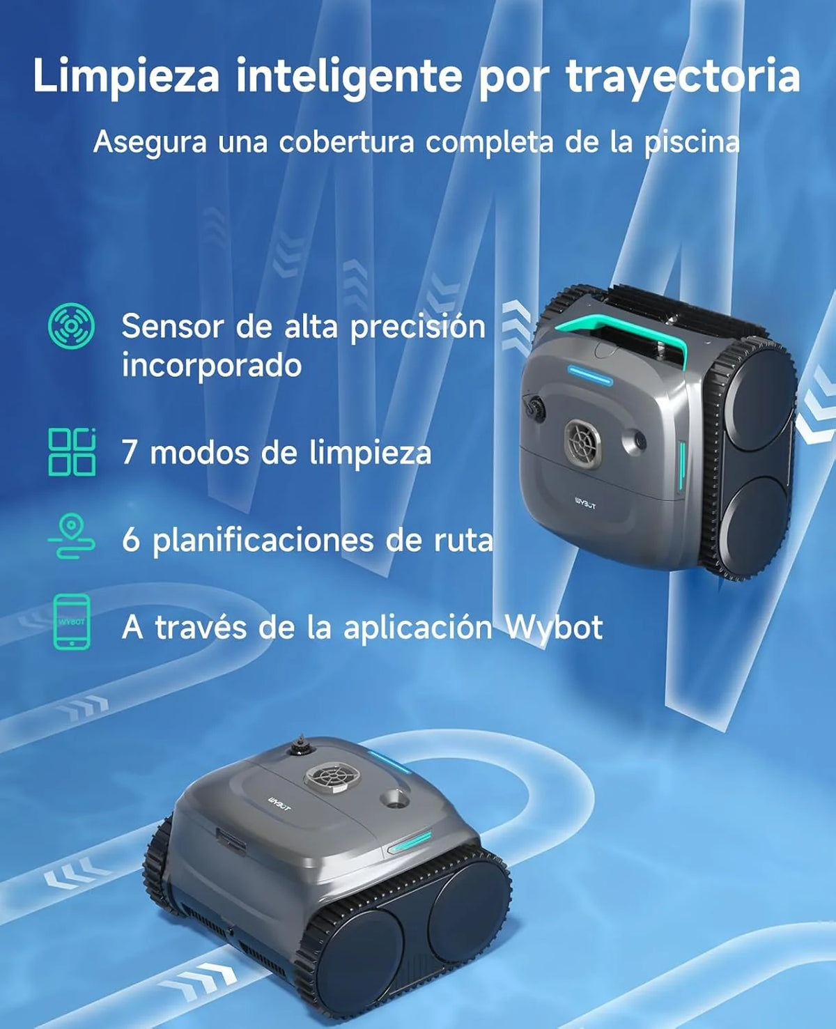 WYBOT C2 Limpa-Fundos de Piscina, Robô Limpa-Fundos de Piscina Sem Fio 150m², Filtragem Dupla, 3 Motores, Sucção Potente, Limpeza de Paredes e Linha de Água, 180 Min, App (Cinza-Verde Cinza)