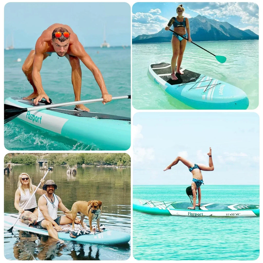 2026 FBSPORT Prancha de Paddle Surf Inflável, Espessura 15 cm, Kit Completo com Remo de Alumínio Ajustável e Bomba (Verde)