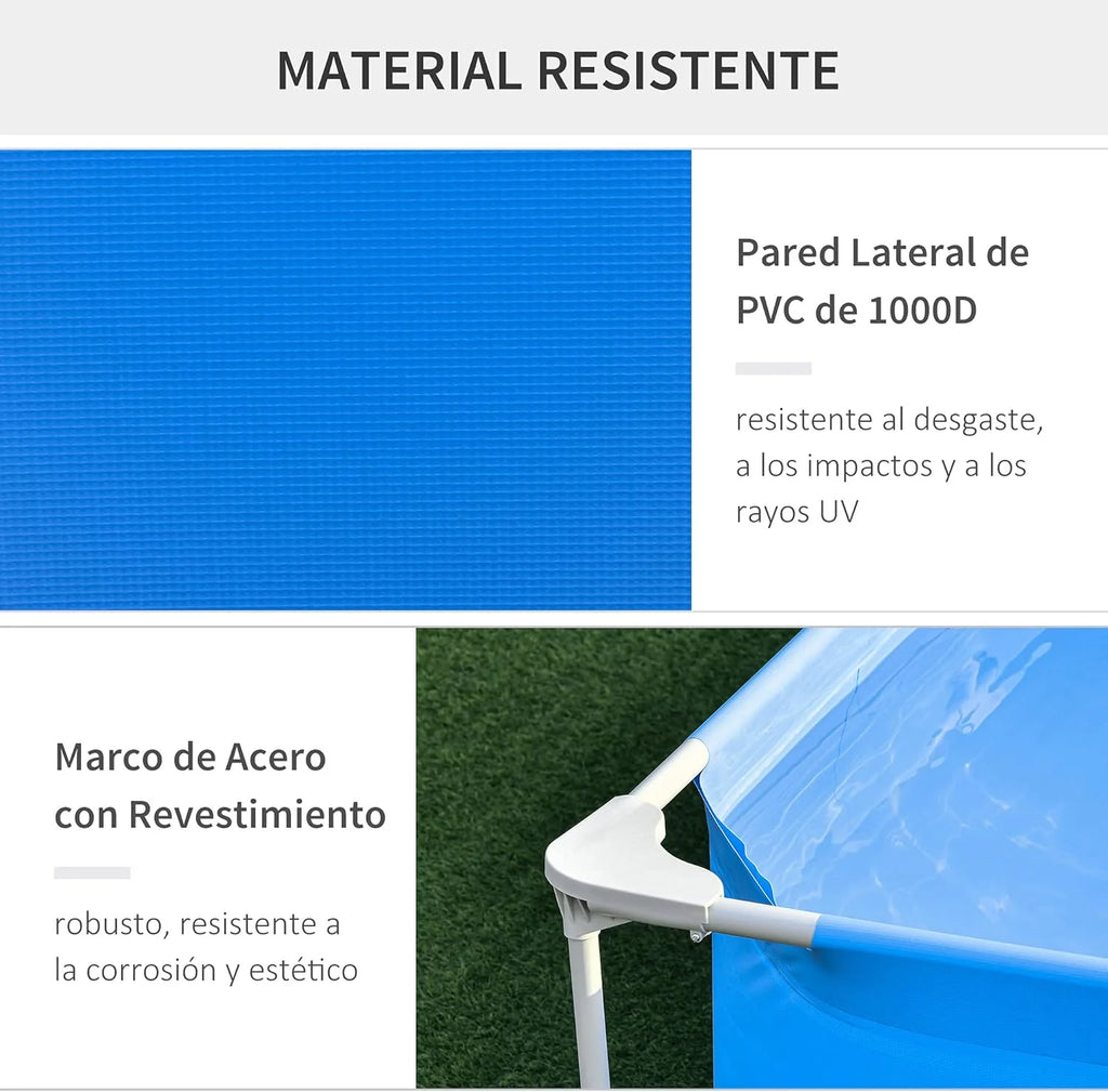 Outsunny Piscina Desmontável Tubular 252x152x65 cm com Bomba Filtrante de Cartucho 1200L/H Piscina Retangular Exterior para Adultos e Crianças 2163L Azul