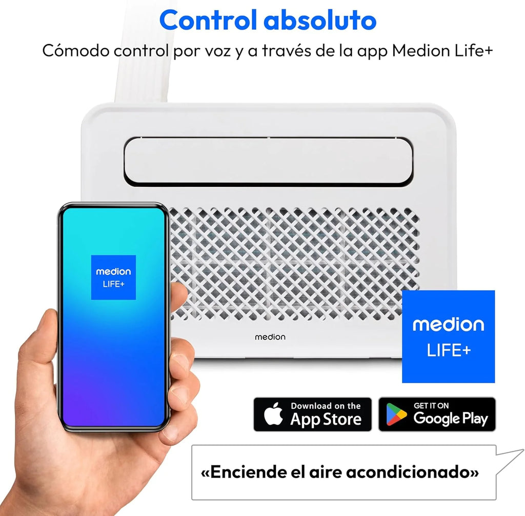 MEDION Smart Split Ar Condicionado para Caravana P502 (5000 BTU, 3 em 1, Arrefecimento, Desumidificação, Ventoinha, até 12 m², ideal para caravanas, autocaravanas, Modo Noturno, WiFi, App, MD 37735)