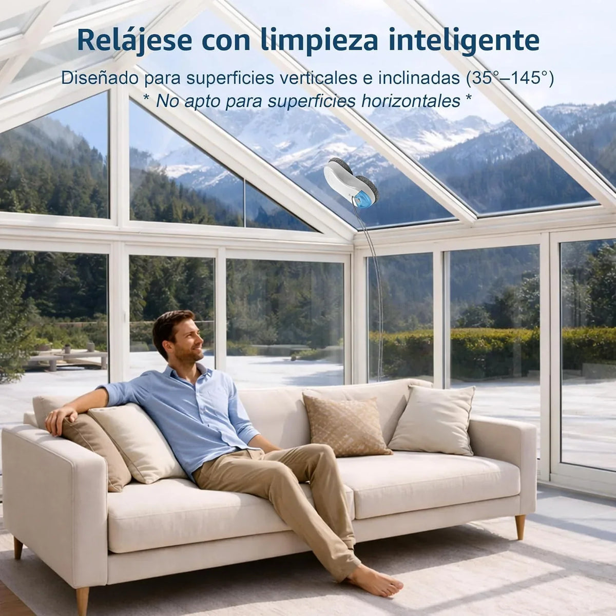 Robô Limpa-vidros HUTT S55 Pro com almofadas flutuantes 3D, sucção de até 6500Pa, pulverização HydroJet, navegação Slam 4.0, reservatório de 80 ml, sistema de segurança multicamadas