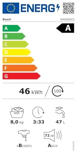 2025 Bosch WAN282K3, Serie 4, Máquina de lavar de carga frontal, 8 kg, 1400 rpm, SpeedPerfect, máxima economia de energia e água, função Adicionar roupa, especialmente higiênica, AquaStop, IronAssist