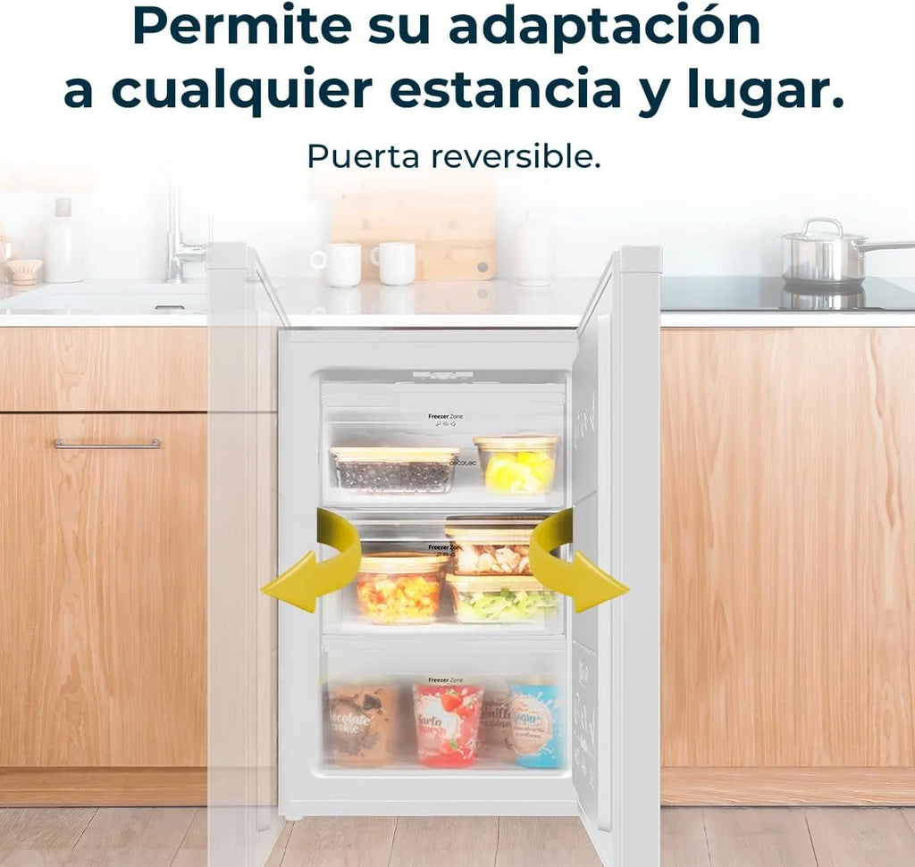 Cecotec Congelador Vertical de Mesa 97 L Bolero CoolMarket TF 97 Branco, Classe Energética E, Design compacto, Porta reversível, 3 Gavetas, Medidas 55,1 x 57,5 x 83,5 cm, Cor Branco