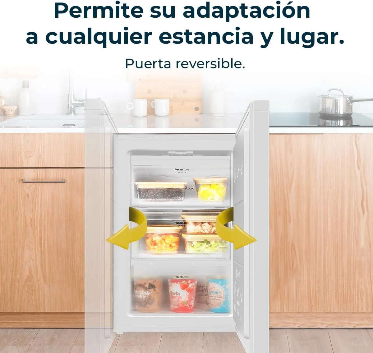 Cecotec Congelador Vertical de Mesa 97 L Bolero CoolMarket TF 97 Branco, Classe Energética E, Design compacto, Porta reversível, 3 Gavetas, Medidas 55,1 x 57,5 x 83,5 cm, Cor Branco