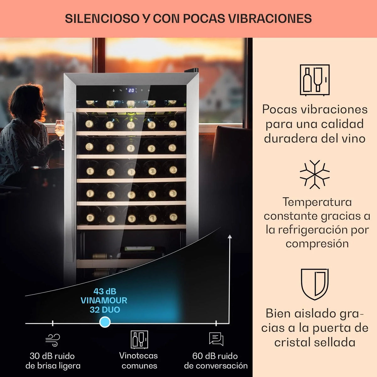 Klarstein Vinoteca 36 Garrafas, Frigorífico de Vinhos, Zona Única de Refrigeração, Frigorífico Expositor de Vinhos e Cervejas, Vinoteca para Interiores e Exteriores com Porta de Vidro, Frigorífico de Vinhos com Proteção UV, 4-18°C