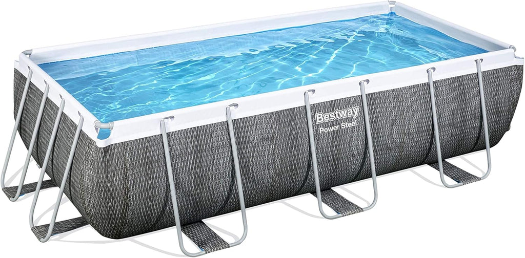Bestway 56721 - Piscina Estrutural Tubular Power Steel Design Rattan 404x201x100 cm com Bomba Filtrante de 2.006 Litros/Hora e Escada