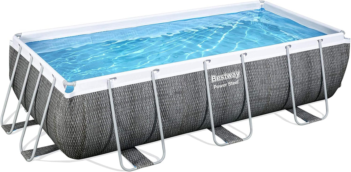 Bestway 56721 - Piscina Estrutural Tubular Power Steel Design Rattan 404x201x100 cm com Bomba Filtrante de 2.006 Litros/Hora e Escada