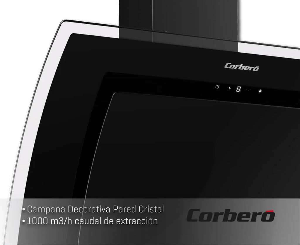 Corberó - Coifa Decorativa | NYASA9000B | 90 cm | 3 Velocidades, Controle Touch, Vazão 1000 m3/h | Vidro Preto