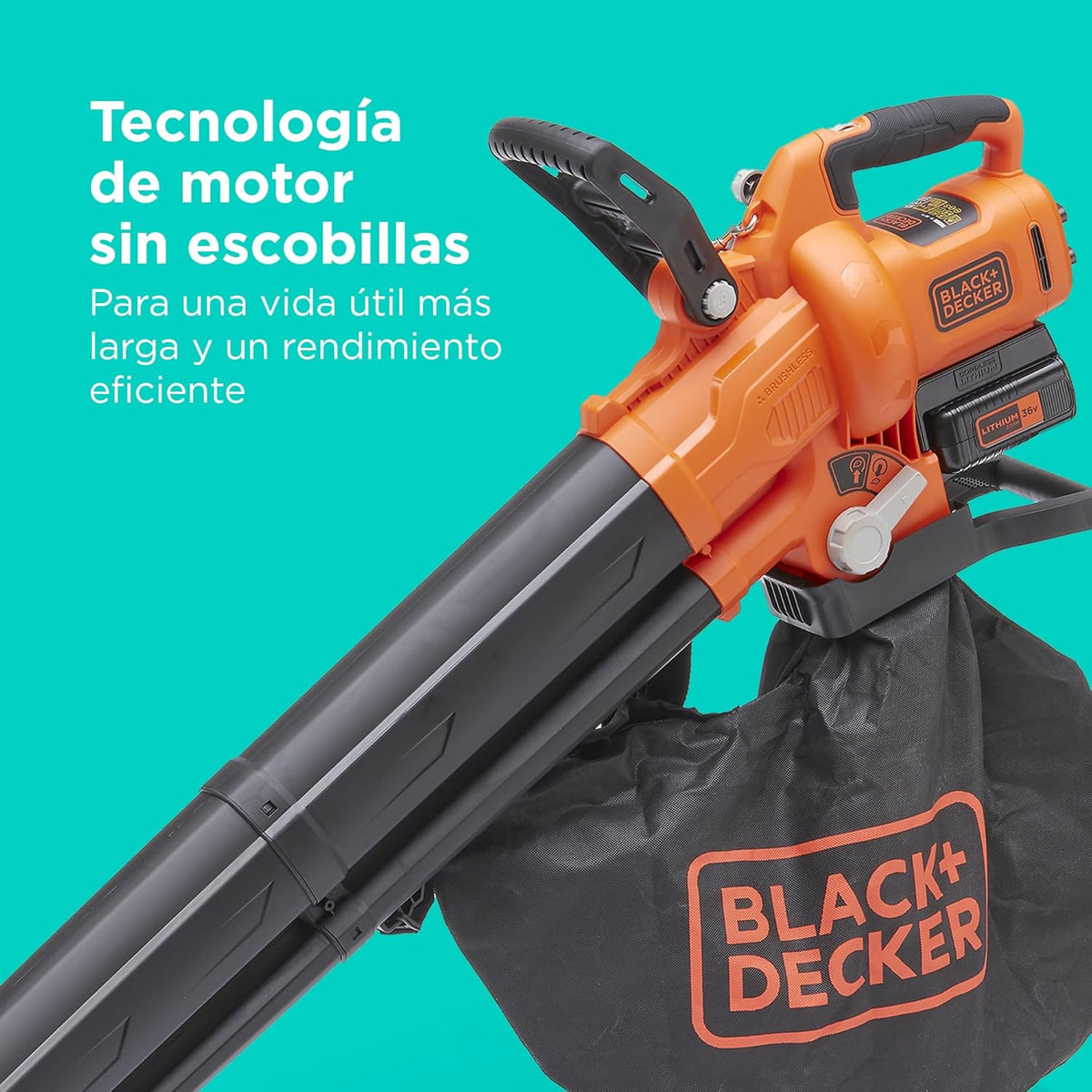 BLACK+DECKER Soprador, Aspirador e Triturador de Folhas sem Fio de 36V, com Saco Coletor de 45L e Bateria de Lítio de 2.5Ah, BCBLV3625L1-QW