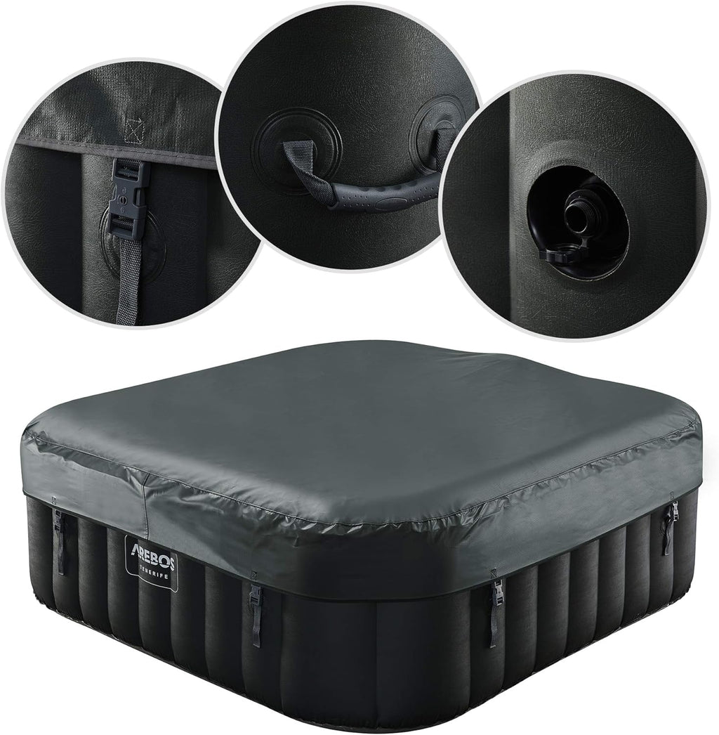 Arebos Whirlpool Inflável | Banheira de Hidromassagem | 185 x 185 cm | para 6 Pessoas | Faixa de LED Luminosa | 130 Jatos de Massagem | 910 Litros | Inclui Cobertura | Massagem Borbulhante e Bem-Estar