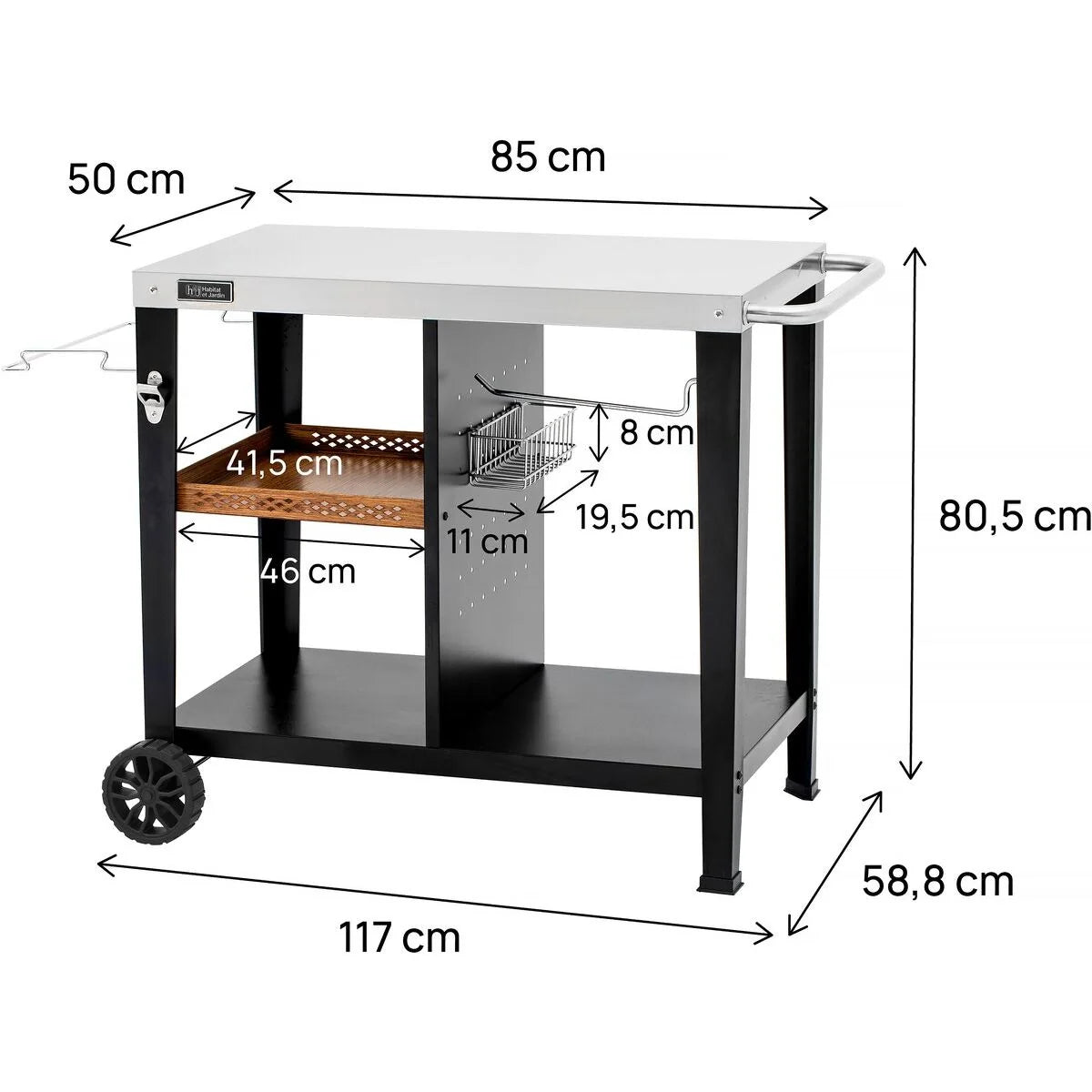 Carrinho de Churrasco "Gelia" 117 x 59 cm - Aço Inoxidável - Preto