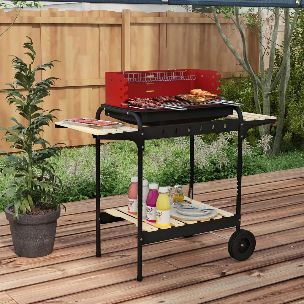 Churrasqueira a Carvão Outsunny de Metal e Pinho, 103x47x95 cm, Vermelho e Preto