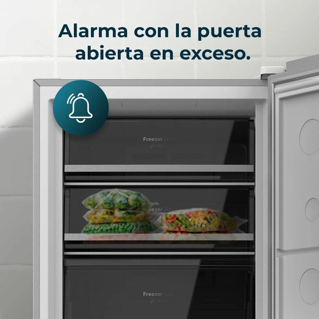 Cecotec Congelador Vertical de 380L Bolero CoolMarket UF 380 Inox D. 1950W, Motor Inverter Plus, Baixo Consumo, Total No Frost, Display na porta, Conversível em frigorífico, Multi Airflow