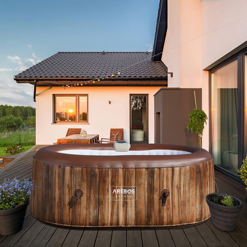 Arebos Whirlpool | SPA Inflável | Interno e Externo | 190x120 cm Ovalado | 2 Pessoas | 90 Jatos de Massagem | Aquecido | 550 Litros | Incl. Cobertura | Massagem Bubble SPA & Wellness