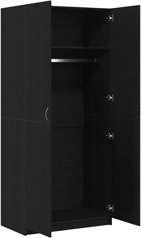 vidaXL Roupeiro Carvalho Preto 90 x 52 x 200 cm contraplacado, Armazenamento Moderno para Sala, Roupeiro Retangular, Organizador eficiente, solução elegante e economizadora de espaço