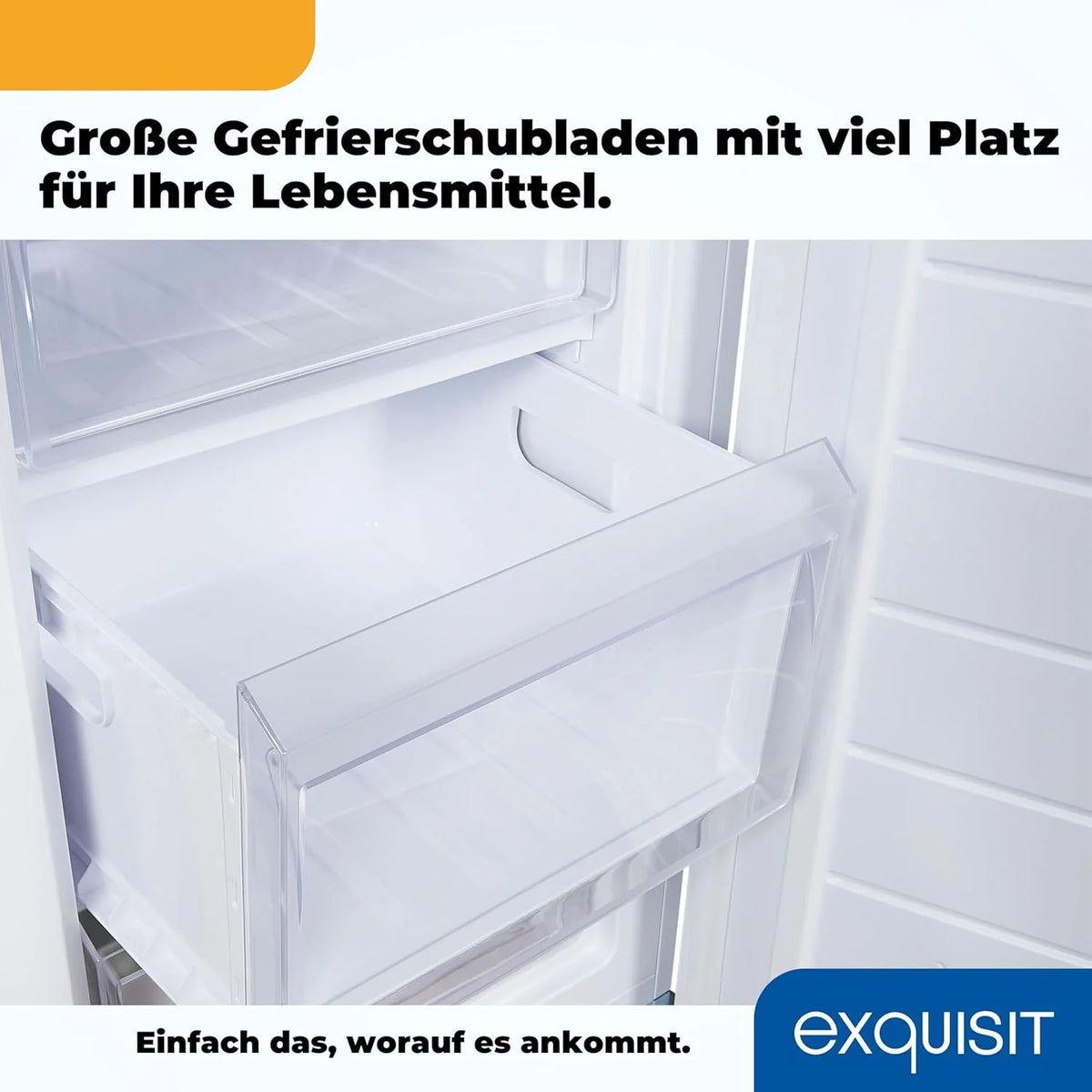 Congelador vertical Exquisit, 87L, 4 estrelas, classe D, cor branca, 3 gavetas, degelo manual, termostato ajustável, porta reversível, 40 dB, consumo 132 kWh/ano, 85,5x54,5x58 cm