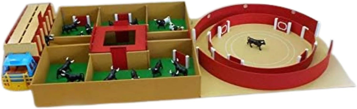 Conjunto de Caminhão, Currais e Praça de Touros - Jogo Taurino para Crianças +3 Anos com 18 Touros Pequenos e 2 Mansos - Fabricado na Espanha - Feito à Mão - AMBIENTS ARTESANÍA TAURINA