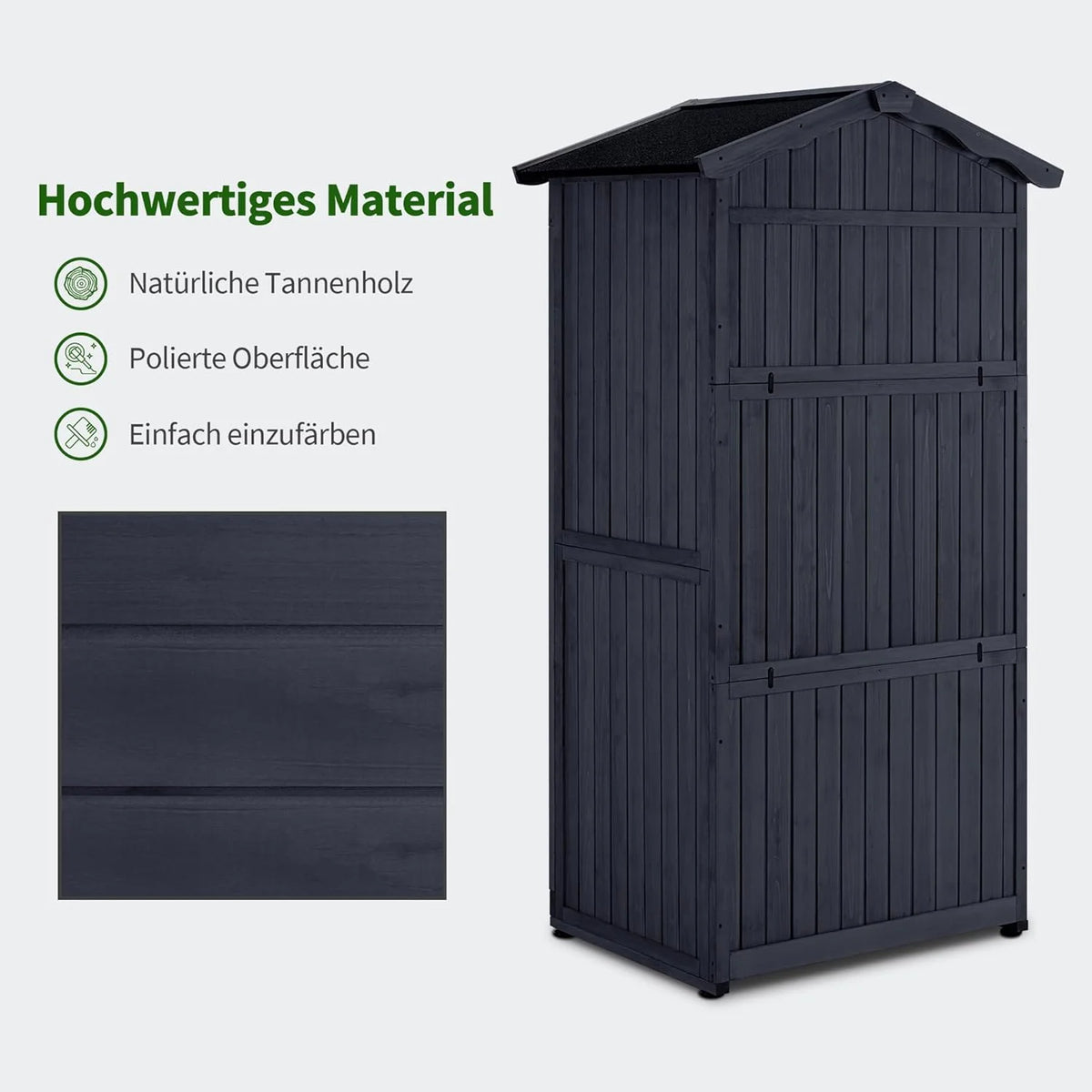 MCombo Armário de Jardim, Galpão de Madeira Resistente às Intempéries, Armário Exterior Impermeável com Chão, para Uso Externo em Varandas, 74×99×193 cm (Cinza Antracite)