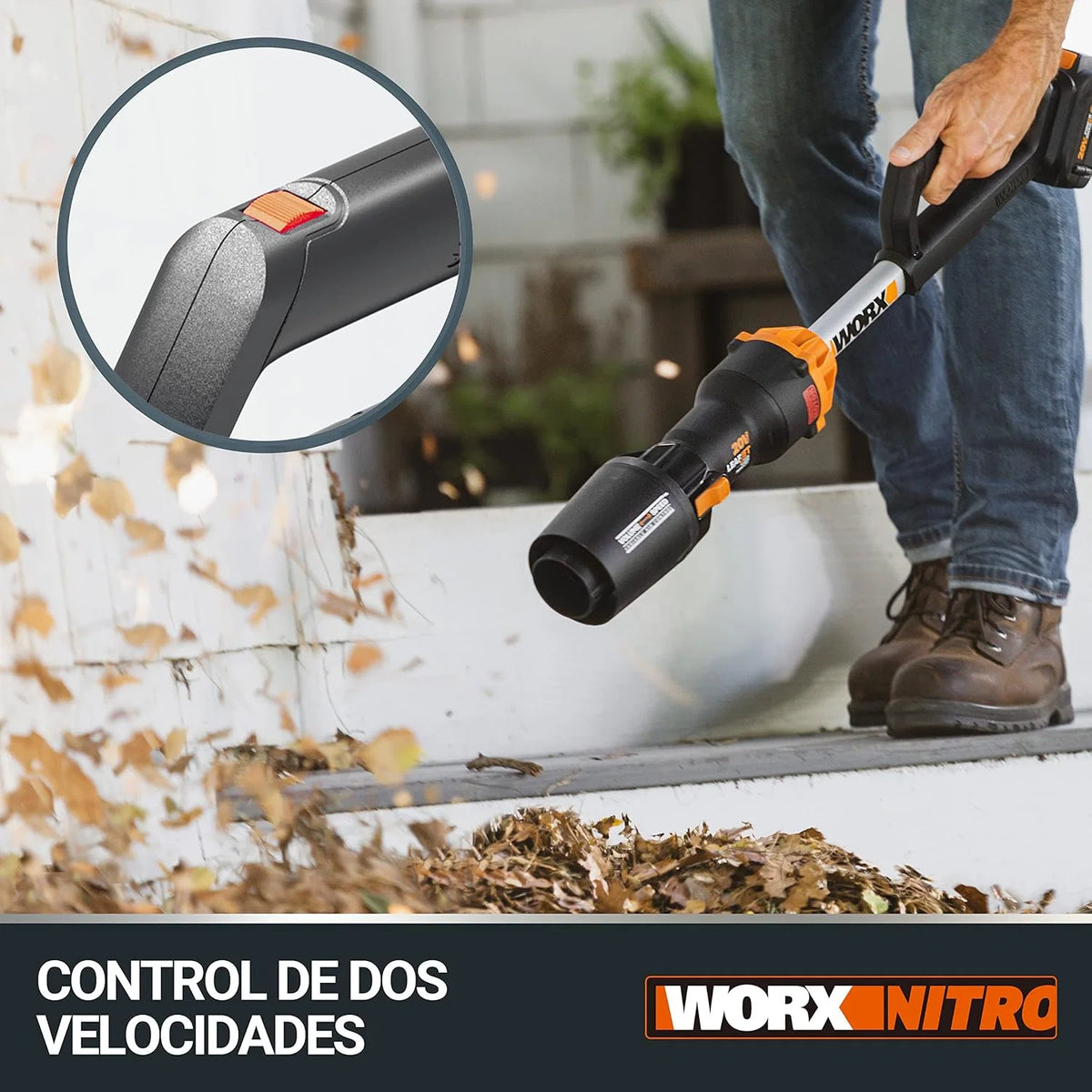 WORX WG543E Soprador de Folhas 20V-4Ah Nitro, superleve 1,7kg, Motor brushless, 209km/h, turbina de Alto Volume e Velocidade, para Limpeza de Jardins, Caminhos e Terrenos, Inclui Bateria e Carregador