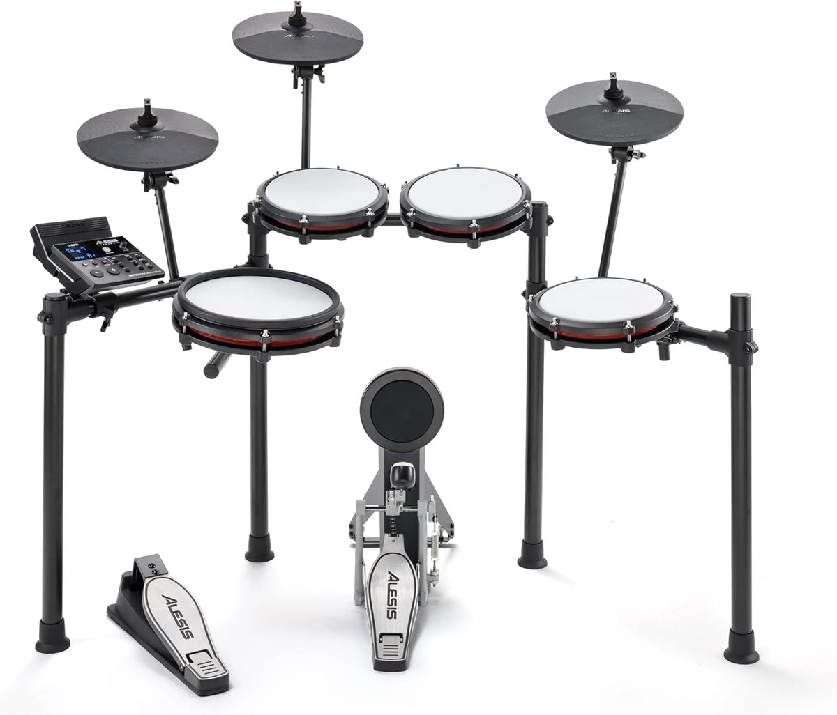Alesis Nitro Max Kit Bateria Eletrônica com Pads de Mesh Silenciosos, Caixa Dual-Zone de 10", Bluetooth, Mais de 440 Sons Autênticos, Aulas Drumeo, USB MIDI, Pedal de Bumbo