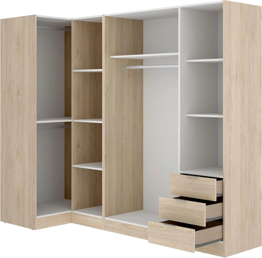 DEKIT GRUPO RIMOBEL Essen Armário de Canto com Gavetas - Carvalho Natural - 184 cm (Altura) x 91 cm (Largura) x 214 cm (Profundidade)