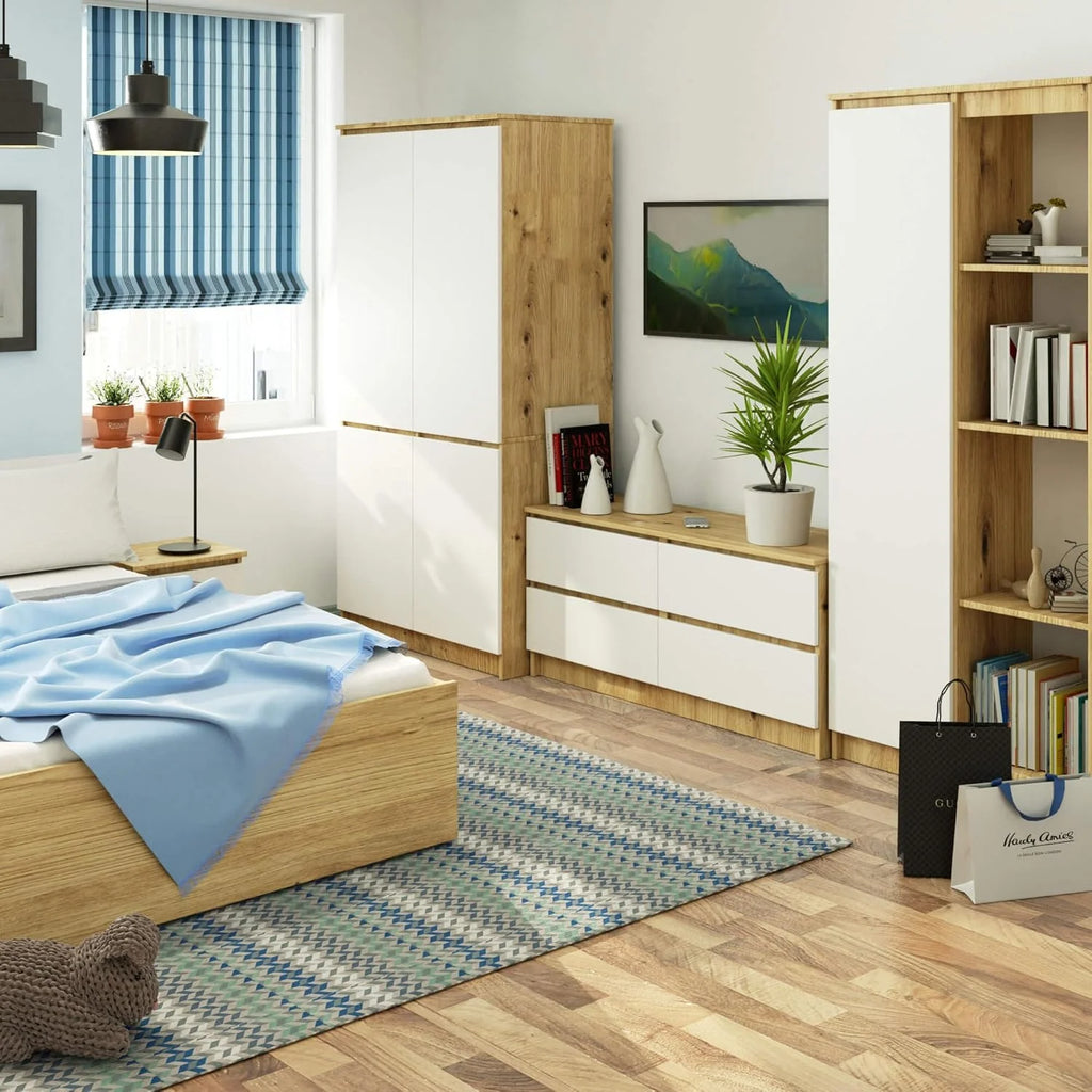 Guarda-Roupa AKORD S90 Carvalho Artesanal 90 cm 4 portas frente em branco 90x51x180 cm