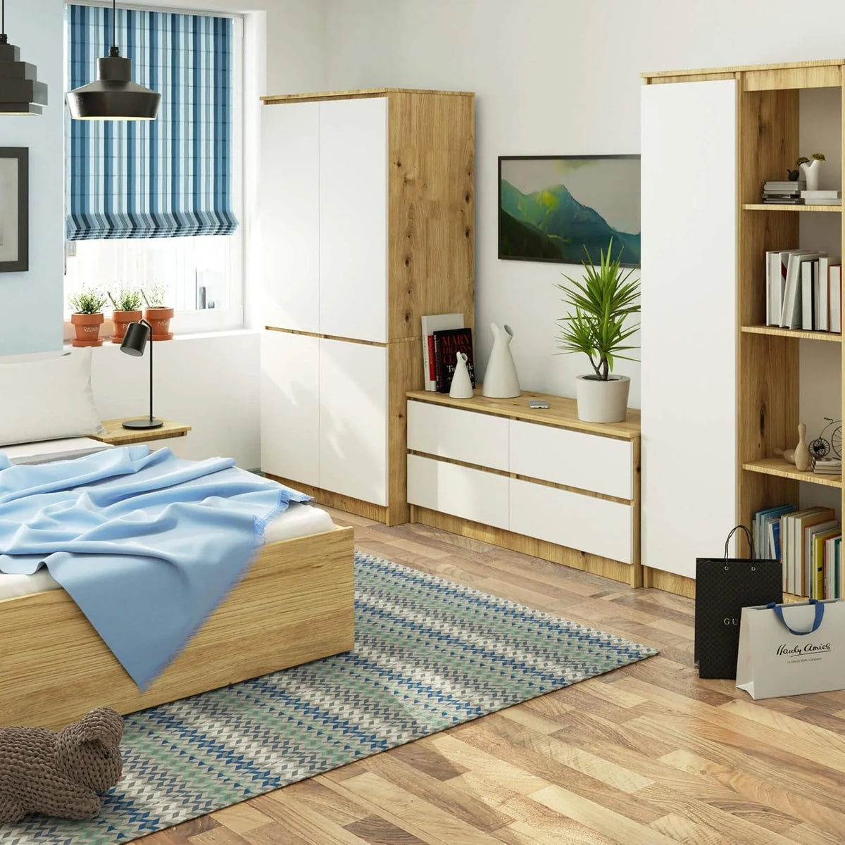 Guarda-Roupa AKORD S90 Carvalho Artesanal 90 cm 4 portas frente em branco 90x51x180 cm