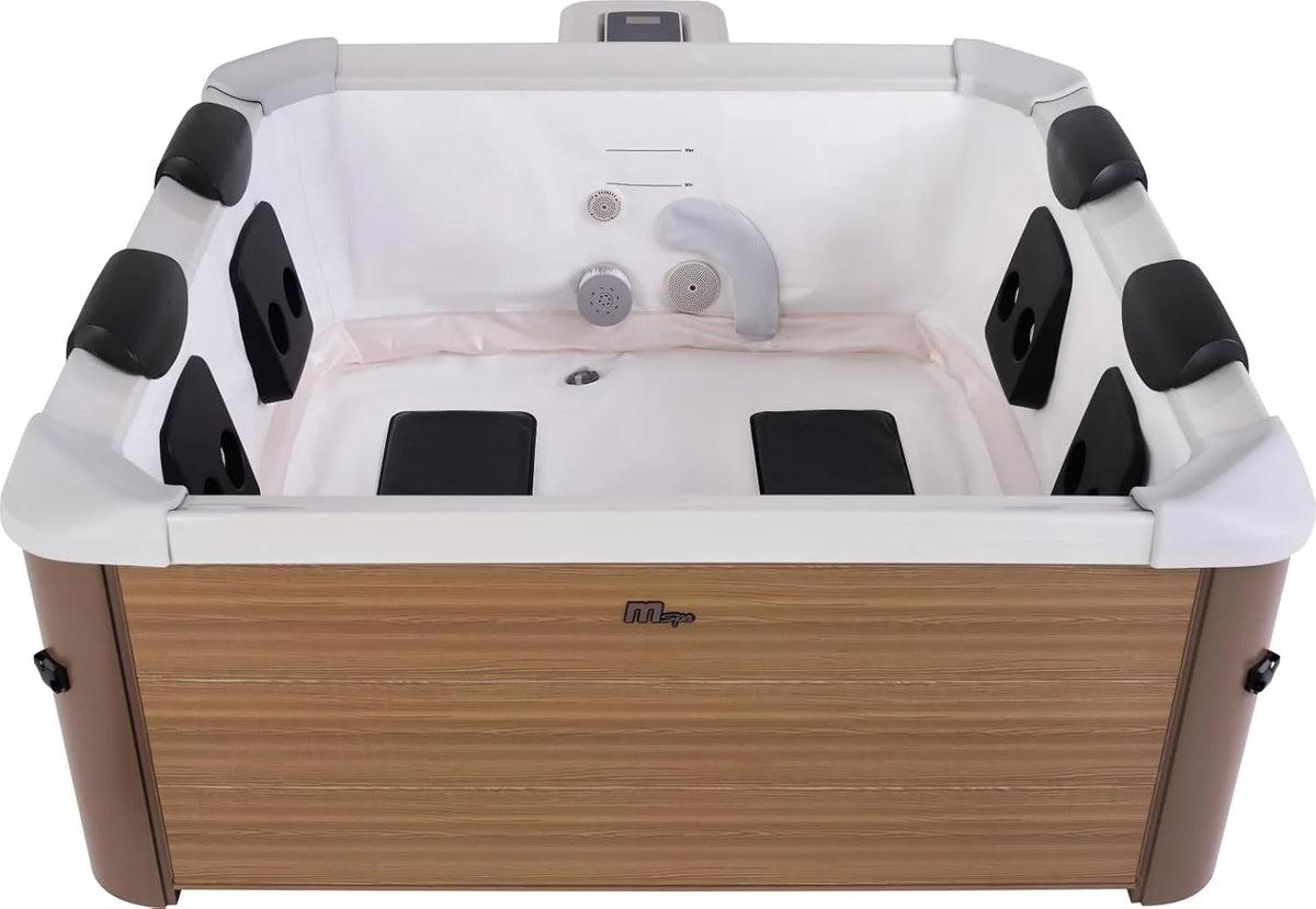MSPA Banheira de Hidromassagem Oslo Amber – 160 x 160 x 65 cm – Banheira de Hidromassagem Inflável para 6 Pessoas com 120 Jatos de Massagem, 8 Jatos de Hidromassagem, Aquecimento PTC, Luz LED, Desinfecção por Ozono e Tampa