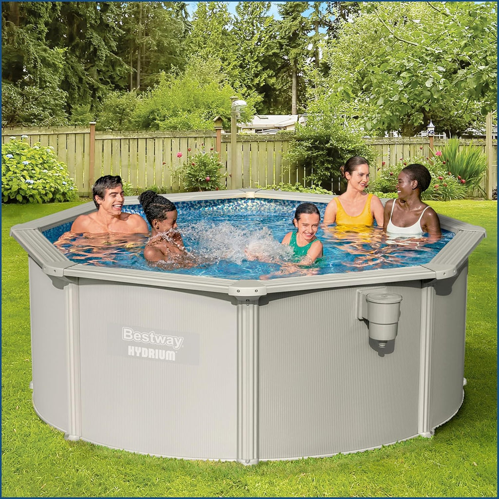 Bestway Hydrium - Piscina de Parede de Aço com Filtro de Areia, diâmetro de 300 x 120 cm, Cinza, Redonda