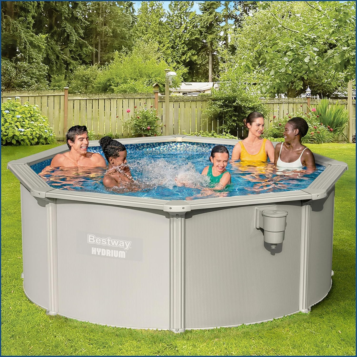 Bestway Hydrium - Piscina de Parede de Aço com Filtro de Areia, diâmetro de 300 x 120 cm, Cinza, Redonda
