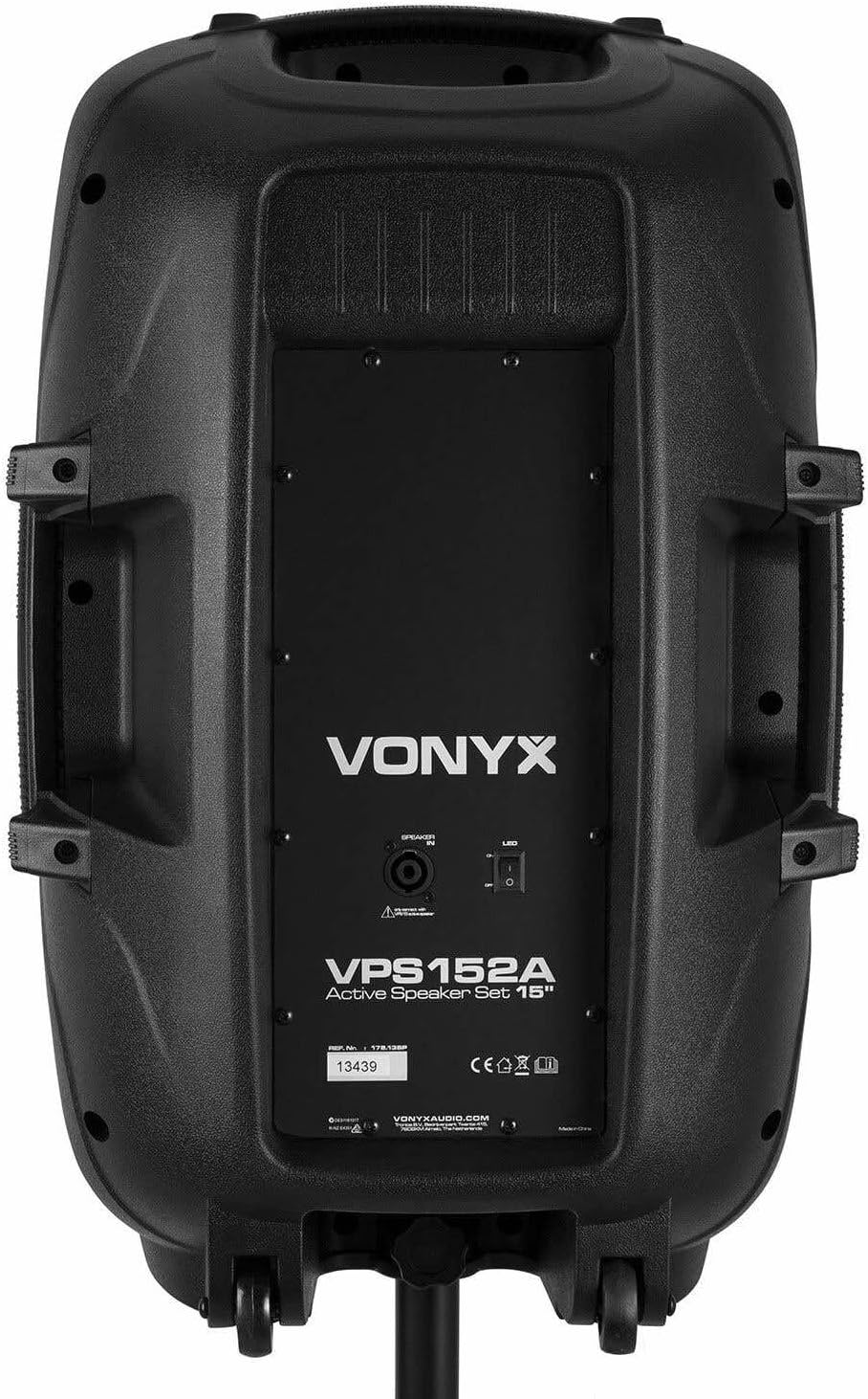 Caixas de Som Ativas Vonyx VPS152A Pacote com 2, 1000W, Portáteis, Ativas/Passivas com Bluetooth, 15 Polegadas, Microfone com Fio, Controle Remoto, Tripés, MP3 Player com USB/SD, LEDs