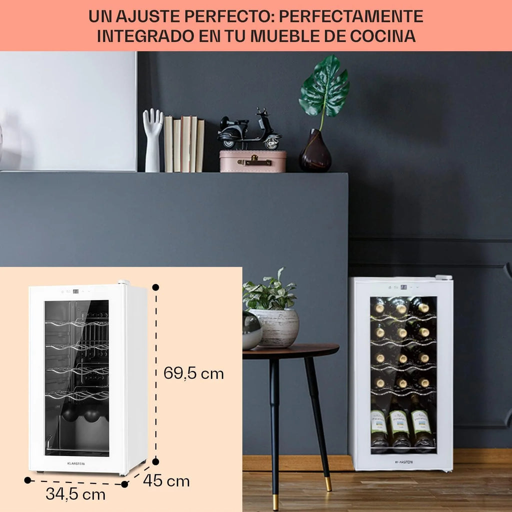 KLARSTEIN Vinoteca para Vinhos 44L Frigorífico para Vinhos Uma Zona, Garrafas de Vinho, Prosecco e Cervejas, Vinoteca Pequena Porta de Vidro para Interior e Exterior, Frigorífico para Vinhos Capacidade 15 Garrafas