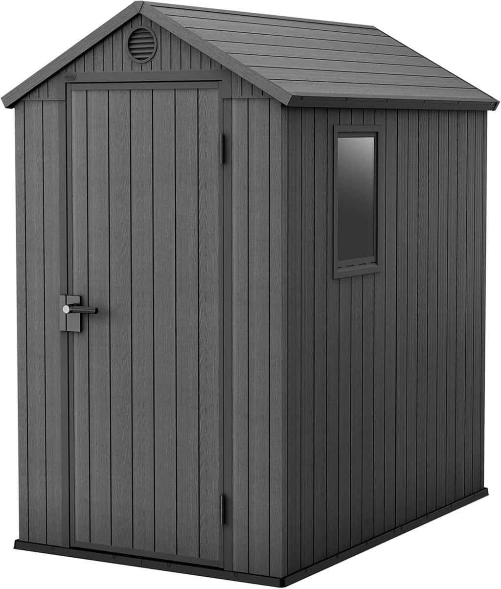 KETER Darwin 4x6 Casa de Jardim, 125.8 x 184.5 x 205 cm e 2.2 m², Piso, Sistema de Ventilação, Porta e Janela, Resistente à Água, Cor Cinza